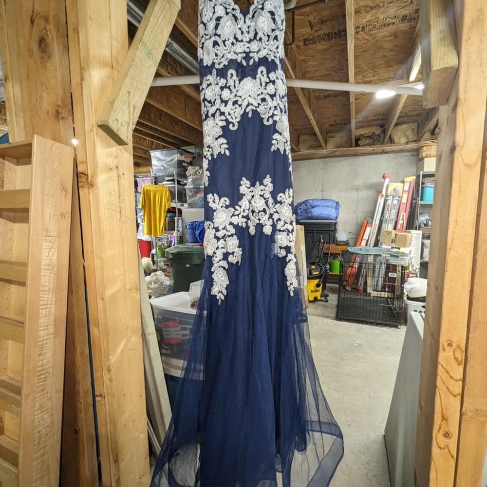 Blondie Nites Navy and White Lace Dress